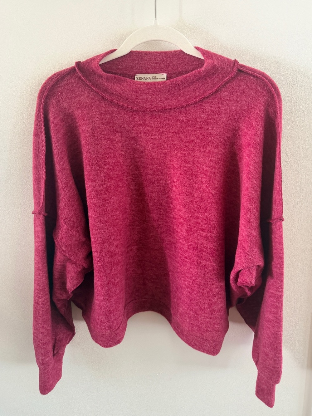 Zenana Deep Magenta Relaxed Mock Neck Sweater NEW
